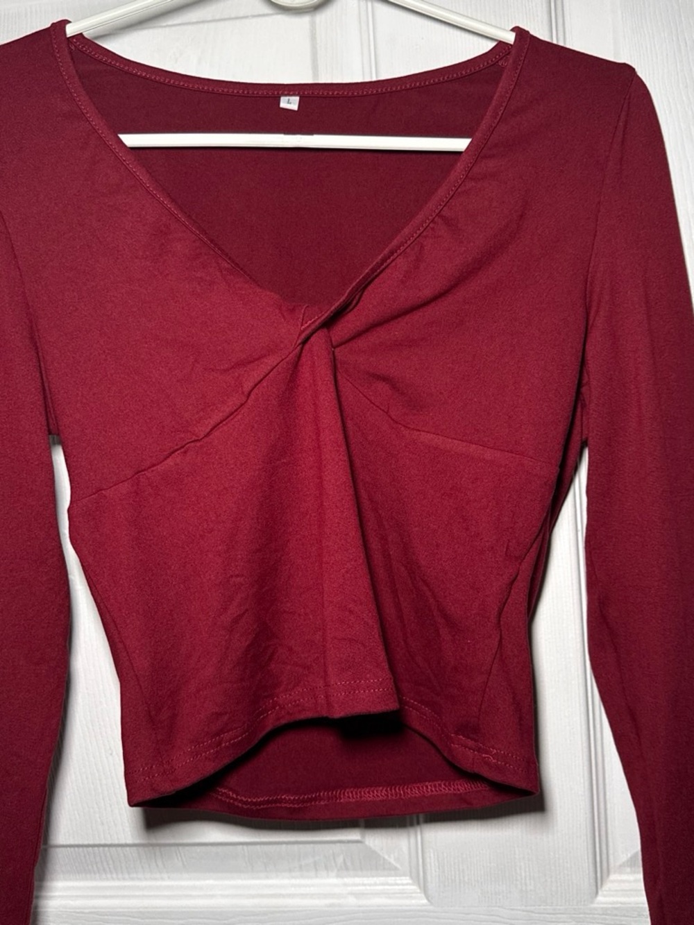 Others Follow Burgundy Twist-Front Crop Top
